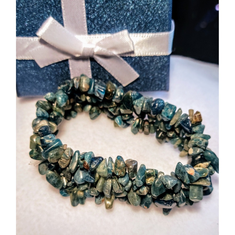 Blue Green Gemstone Chip Beaded Stretch Bracelet Women‎